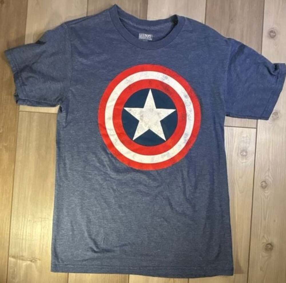 Marvel Captain America Classic Shield Logo Distressed Graphic T-Shirt Blue
